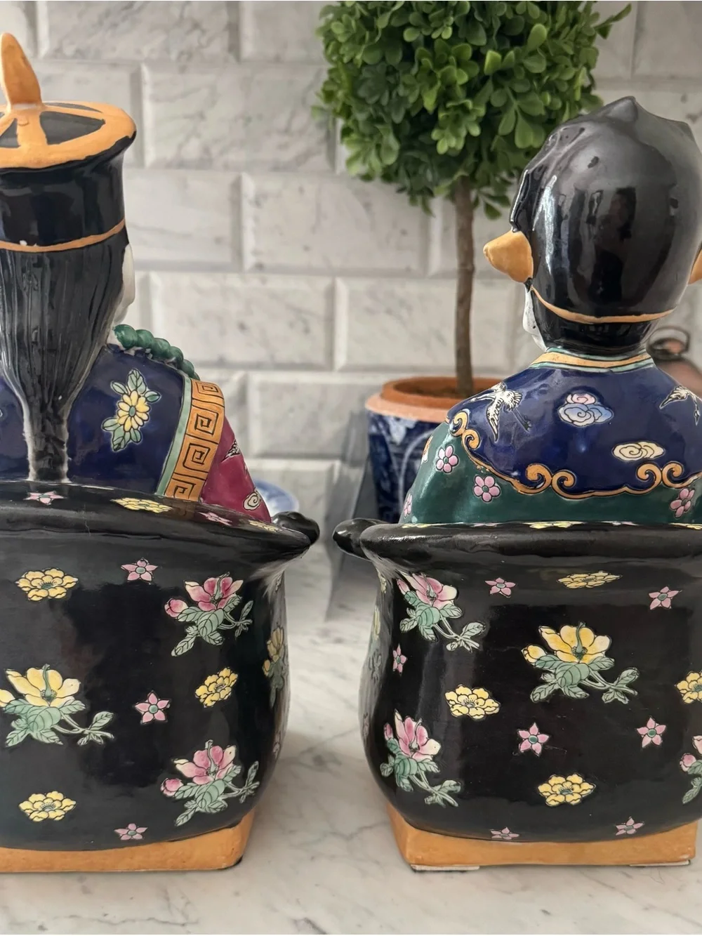 Pair of Chinoiserie Ceramic Statues
